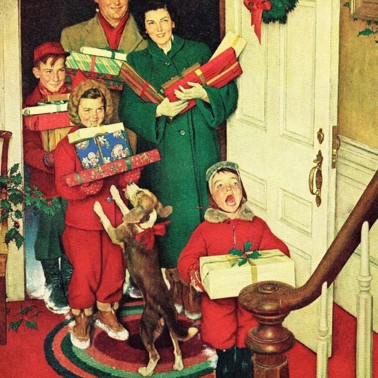 ノーマン・ロックウェルの絵画作品　タイトルは、メリークリスマス　グランマ　Merry Christmas Grandma